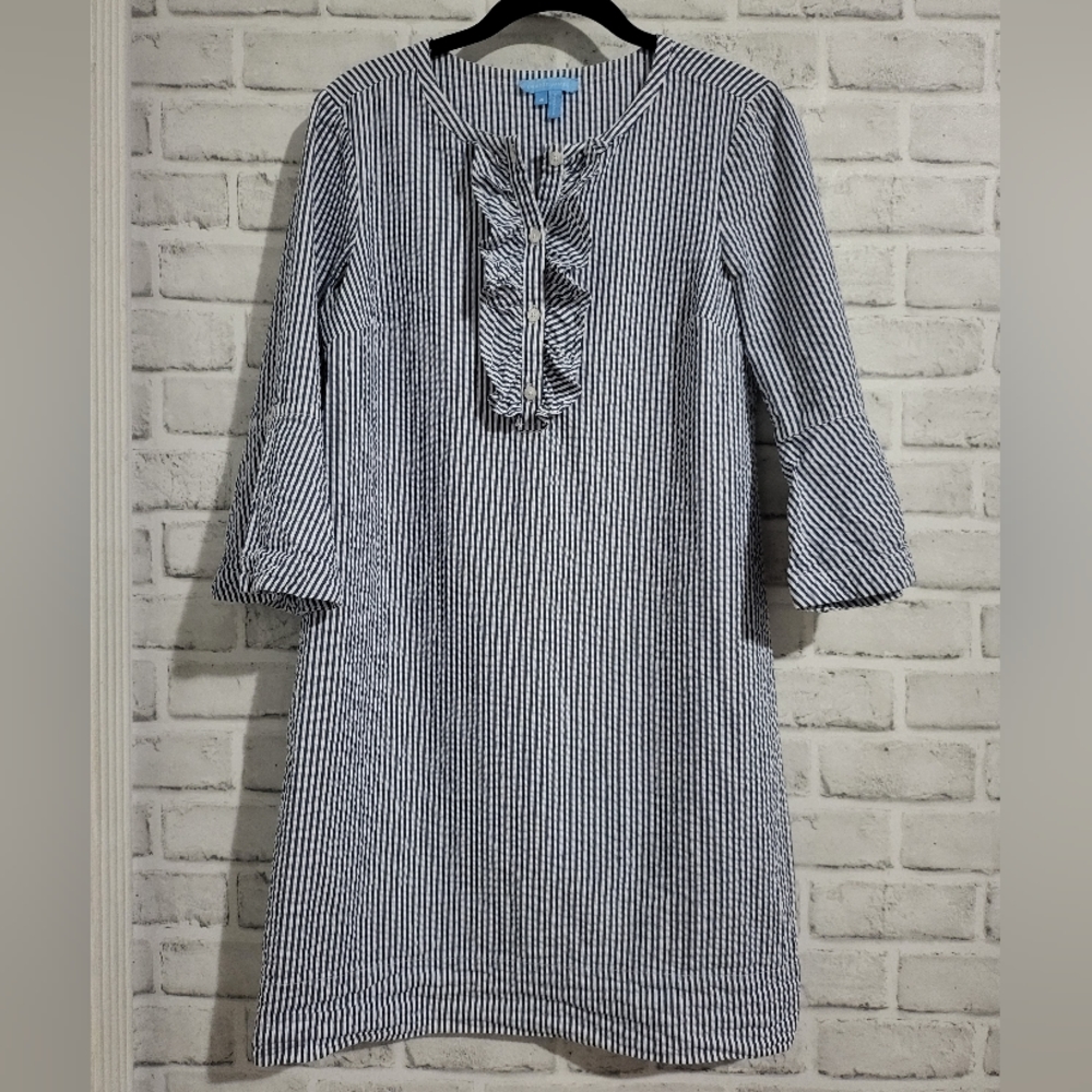 Draper James Seer Sucker Stripe Button Shift Dress Size 4 - Picture 4 of 9